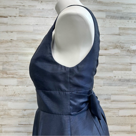 Jenny Yoo Cadie Bow Detail Shantung Sheath Dress Size 4 Navy Pockets Sleeveless - Picture 7 of 17